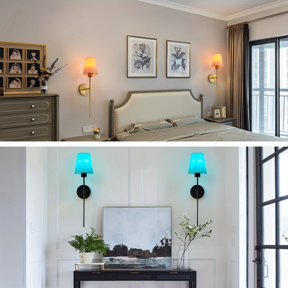 Rechargeable Wall Sconce 2-Pack RGB ¨C 15-Color Dimmable LED Wall Light with Remote Control, 5200mAh Battery, No Wiring for Bedroom, Living Room, Kitchen & Corridor (Gold / Black)