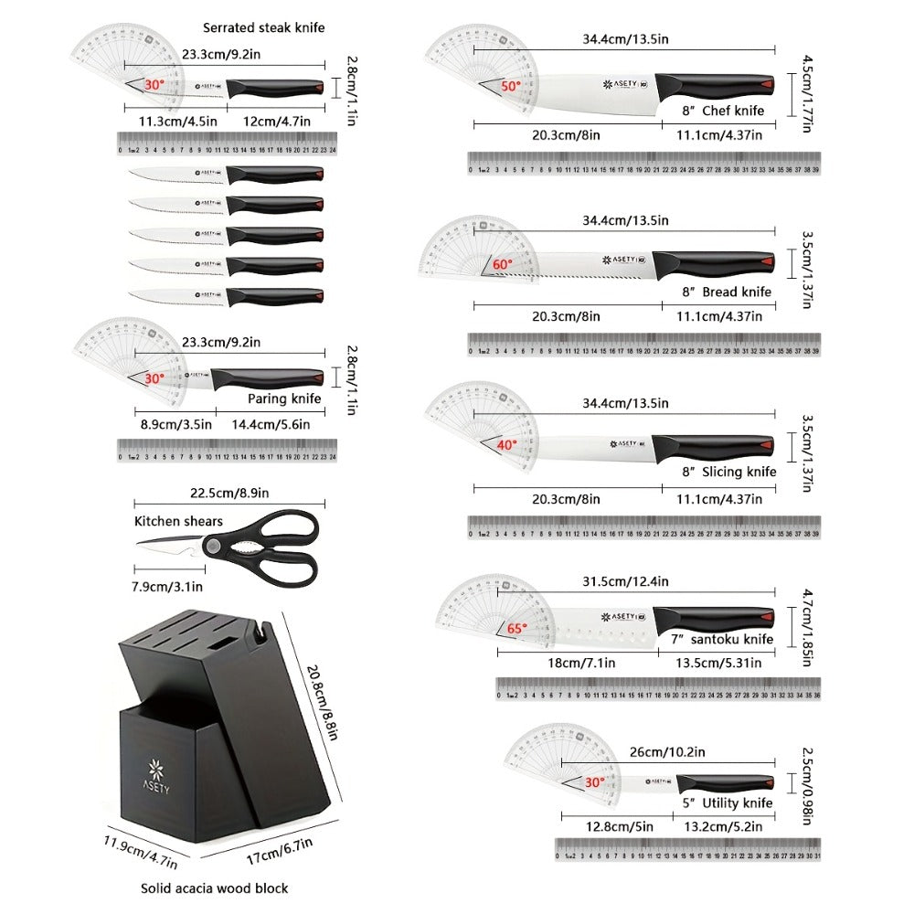 15-Piece Kitchen Knife Set with PP Handle, Professional Chef Knife Set with Block, Stainless Steel Sharp Blade, Ergonomic Non-Slip Handle, Home Cooking & Restaurant Knife Set