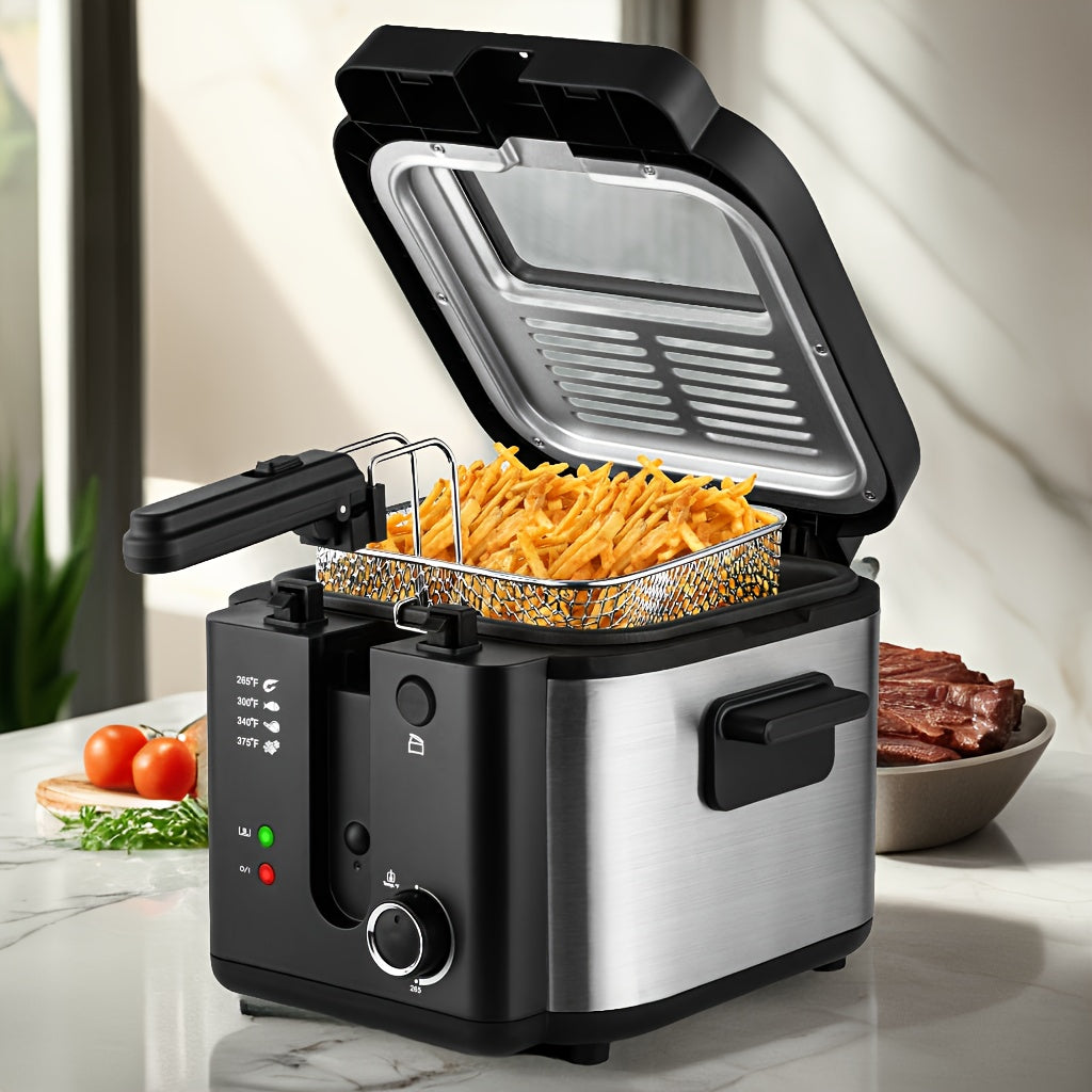 Deep Fryer with Basket 1500W | Adjustable Temperature, Removable Lid & Non-Stick Interior Pot, Viewing Window, Dishwasher-Safe Basket for Home Electric Frying ¨C 1.5L & 2.5L Options, Black