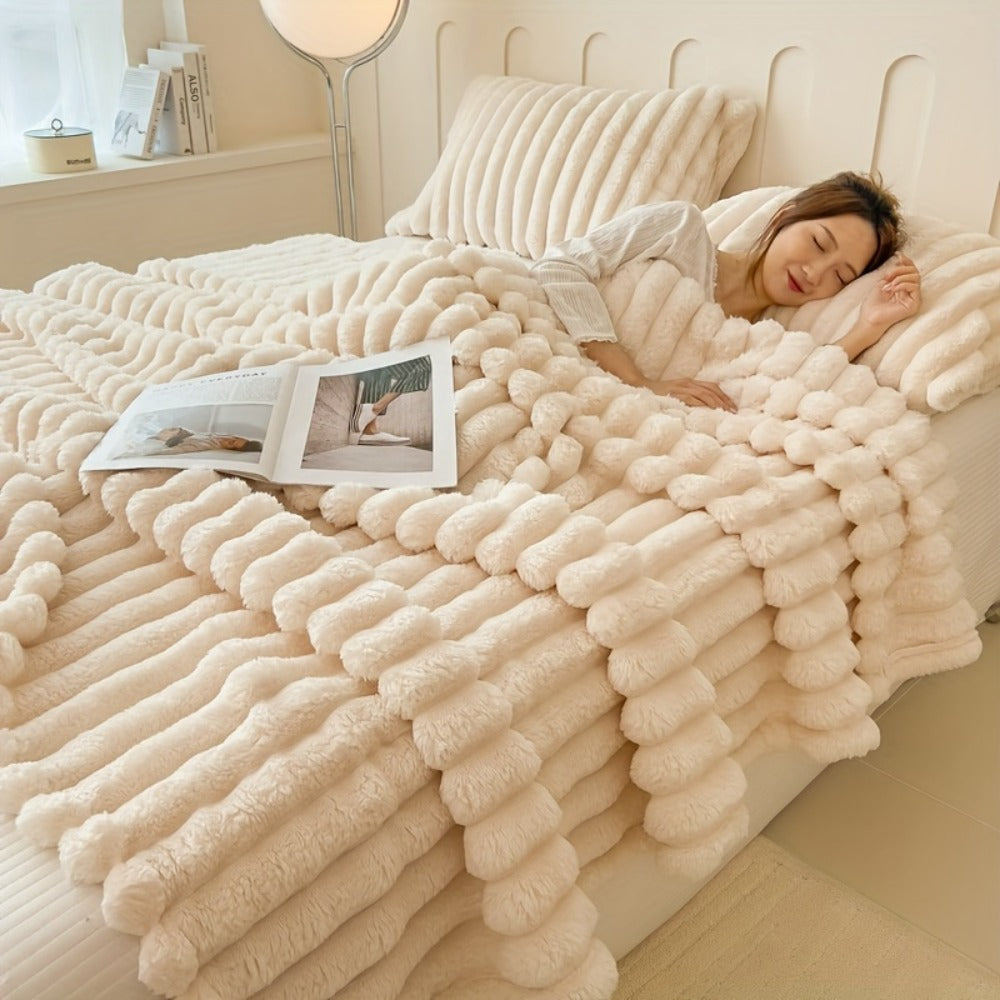 Plush Faux Fur Blanket ¨C Imitation Rabbit Fur 300-350gsm Knit Throw for Sofa, Bed & Travel, All Season, 3 Colors, 2 Sizes