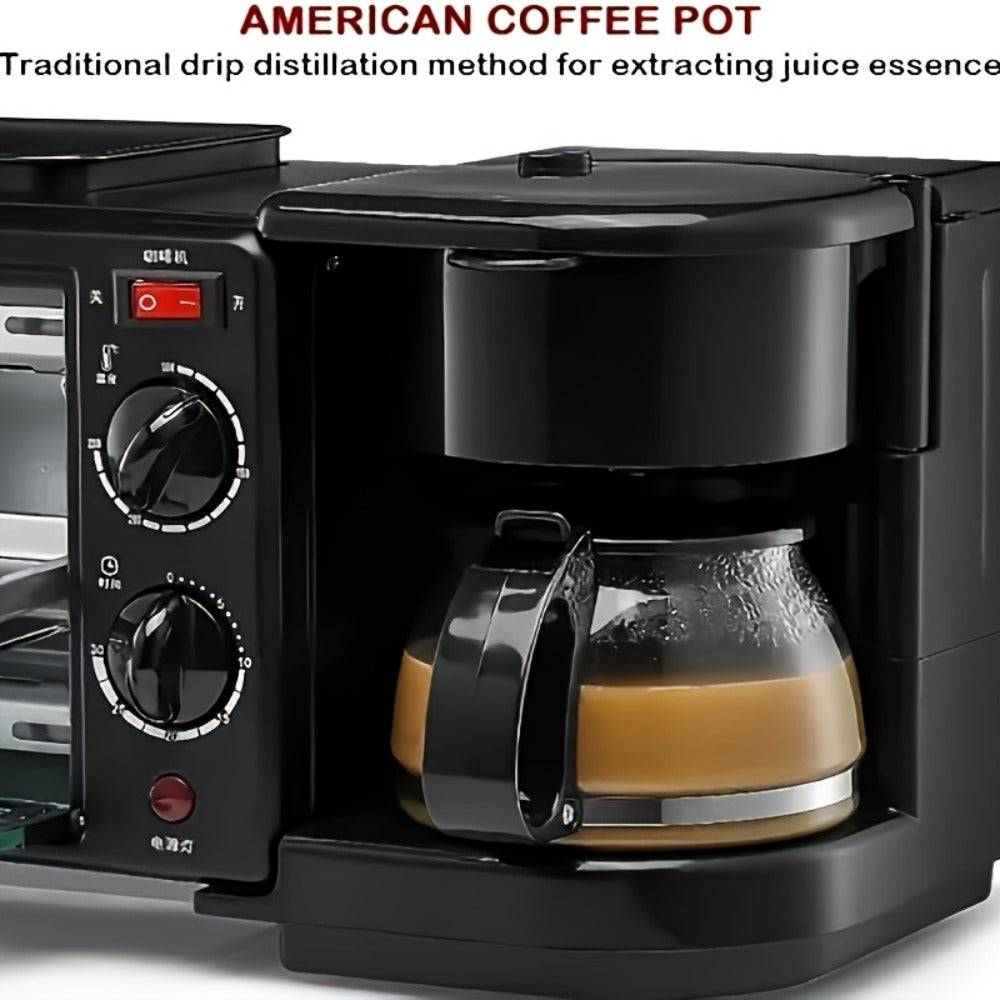 3-in-1 Breakfast Station Maker - Coffee Maker + Toaster + Frying Pan Combo, One-Touch Timing Fast Cooking, All-in-One Breakfast Machine 110V US Plug for Home Kitchen Apartment Dorm