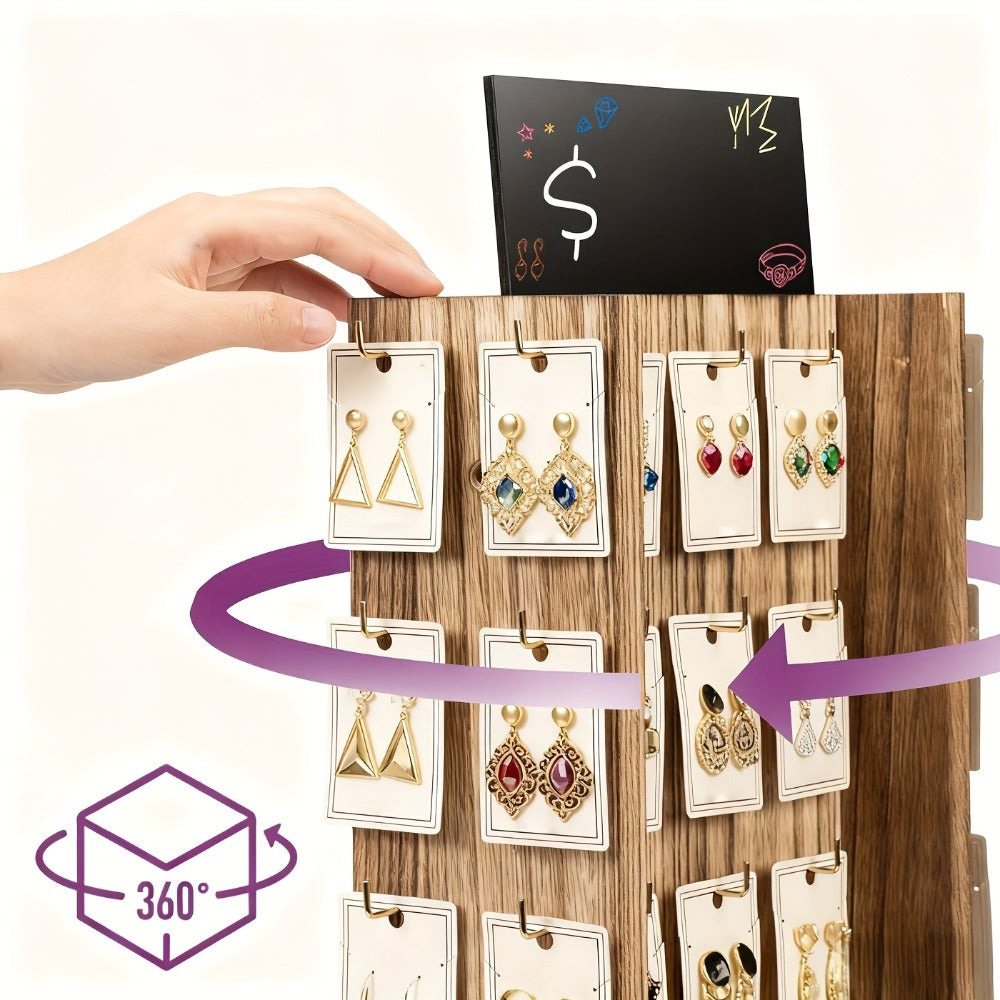 Rotating Earring Display Stand - 40-Hook Jewelry Organizer Tower, Tabletop Rack Holder with Advertising Board, Space-Saving Jewelry Storage for Earrings, Necklaces & Small Accessories