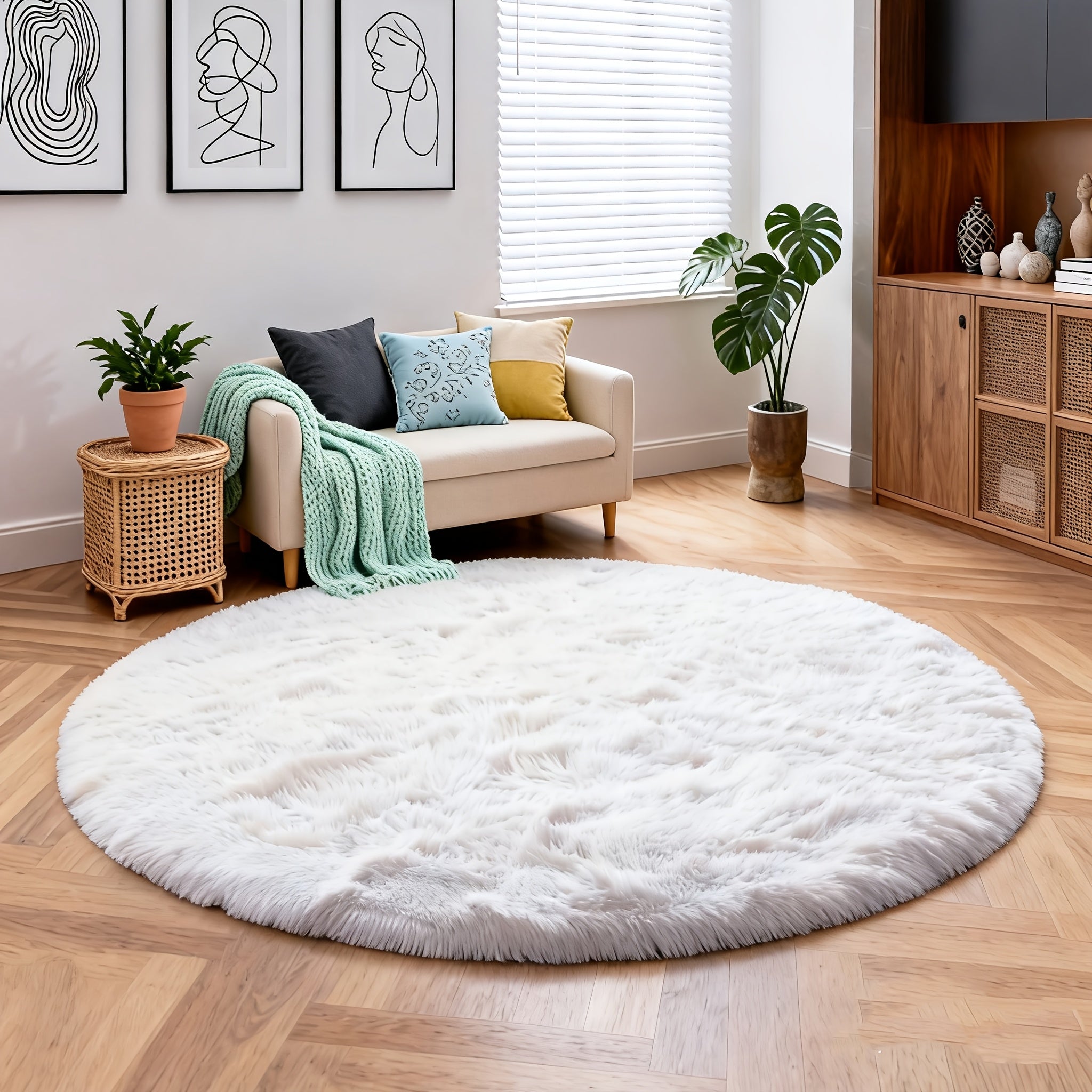 Round Area Rug Soft Shaggy Plush Circle Rug Non-Slip Indoor Floor Mat for Living Room Bedroom Dorm Tie Dye Rainbow Multi-Color Multi-Size