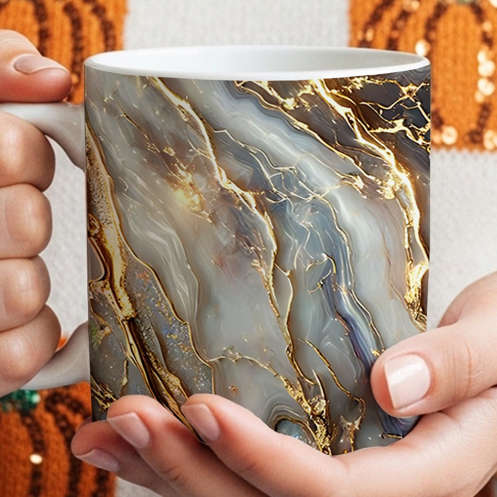 Agate Golden Vein Coffee Mug 11 Oz ¨C Luxury Marble Pattern Ceramic Cup for Home & Office ¨C Elegant Gift for Birthday, Mother's Day & Christmas ¨C Black, White & Pink