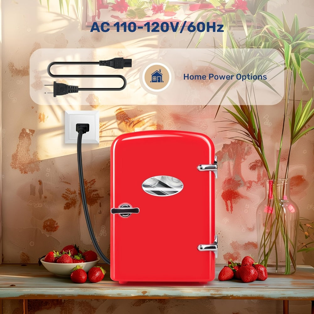 Aesthetic Mini Fridge 4 Liter with Stickers - Portable Cooler and Warmer for 6 Cans, AC/DC Compact Refrigerator for Bedroom, Office, Dorm & Car, Cute Mini Fridge Gift for Friends, Black Pink Red