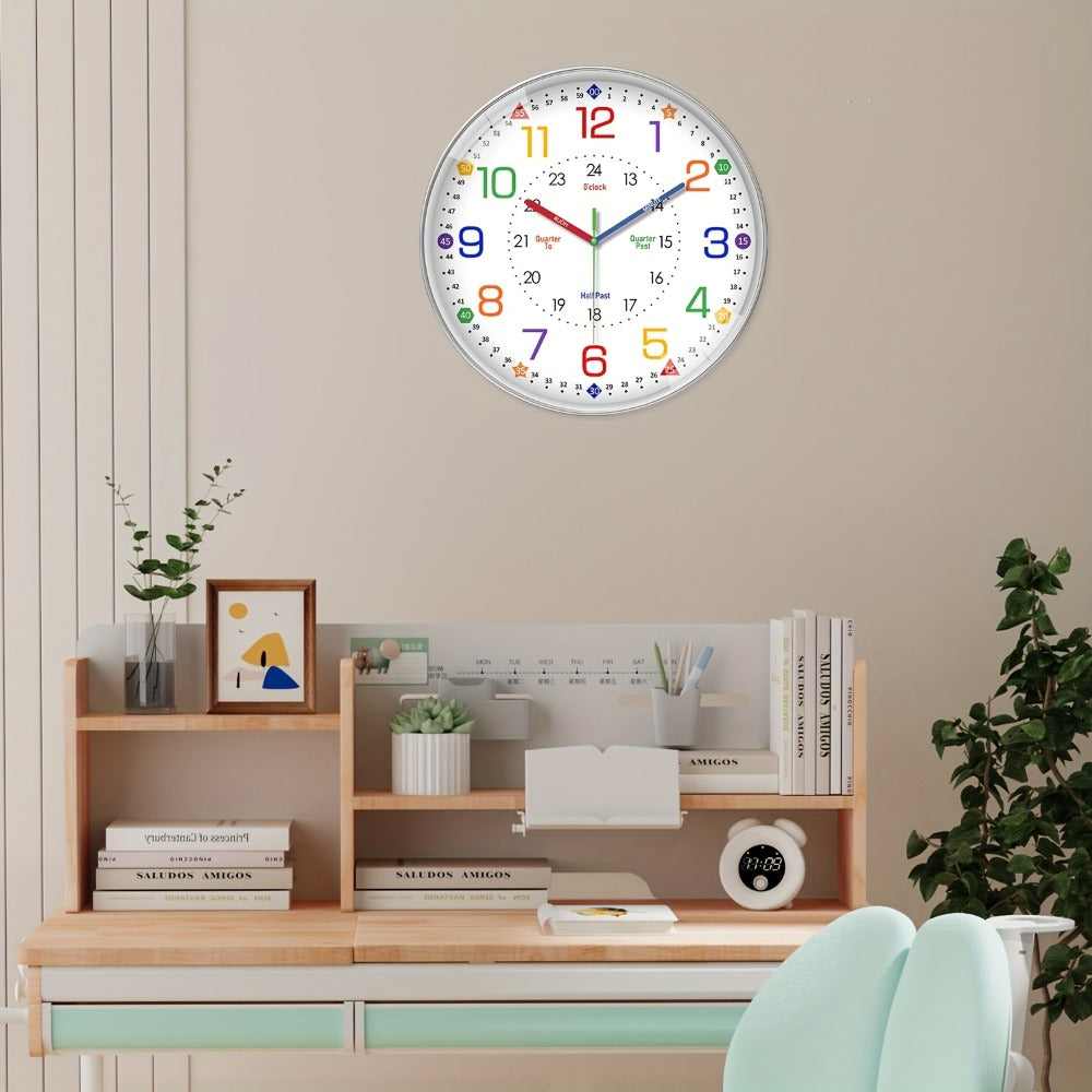 Silent Wall Clock for Classroom & Home | 8/10/12 Inch Color-Coded Educational Teaching Clock, Non-Ticking Japanese Quartz Movement