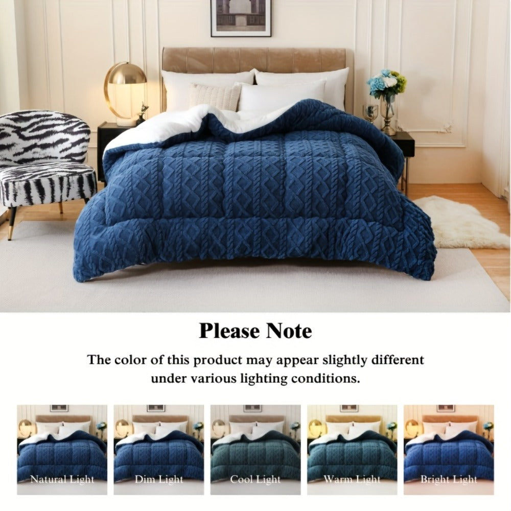 Sherpa Comforter Double-Sided Plush Taffeta, Extra Thick 500GSM Warm Fluffy Comforter for Autumn & Winter ¨C Soft Cozy Bedding for Twin XL, Full, Queen, King (Grey/Pink/Beige/Blue)