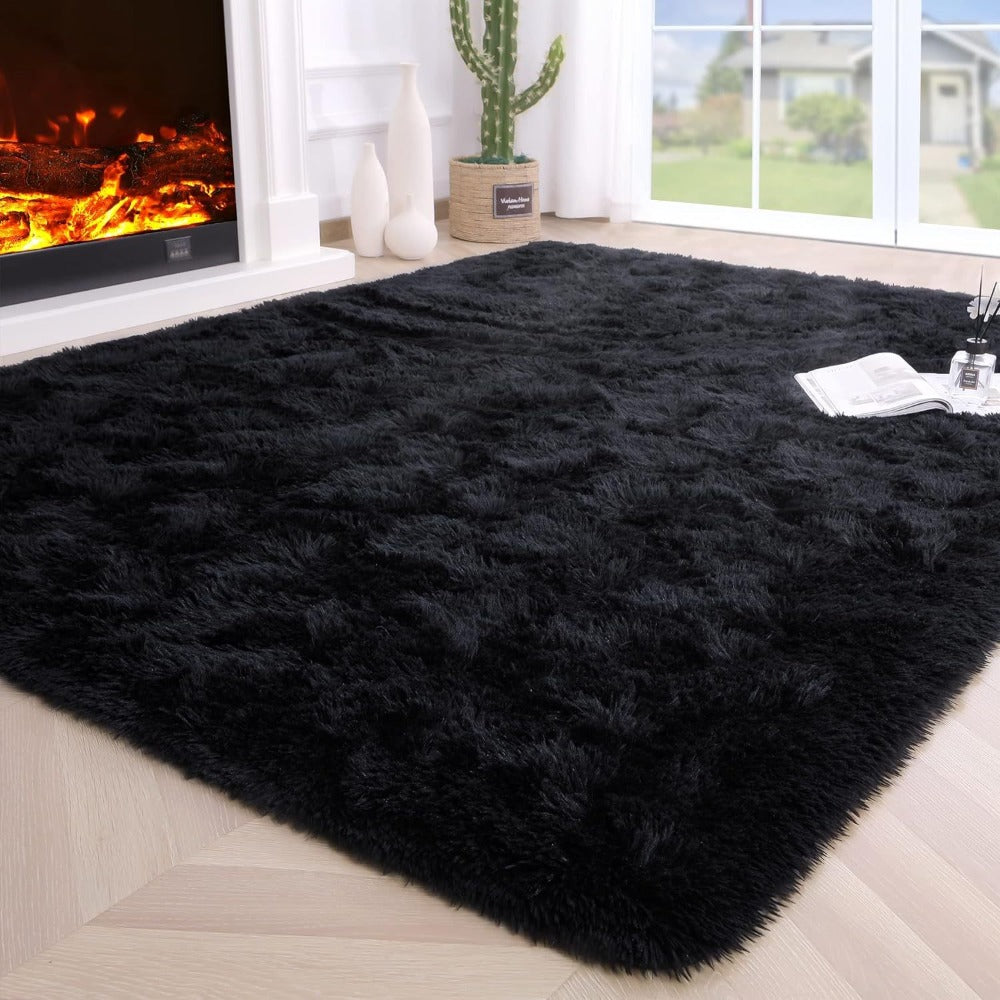 Shaggy Fluffy Area Rug for Bedroom Living Room - Soft Thick Tufted Fuzzy Carpet, Black, Multiple Sizes