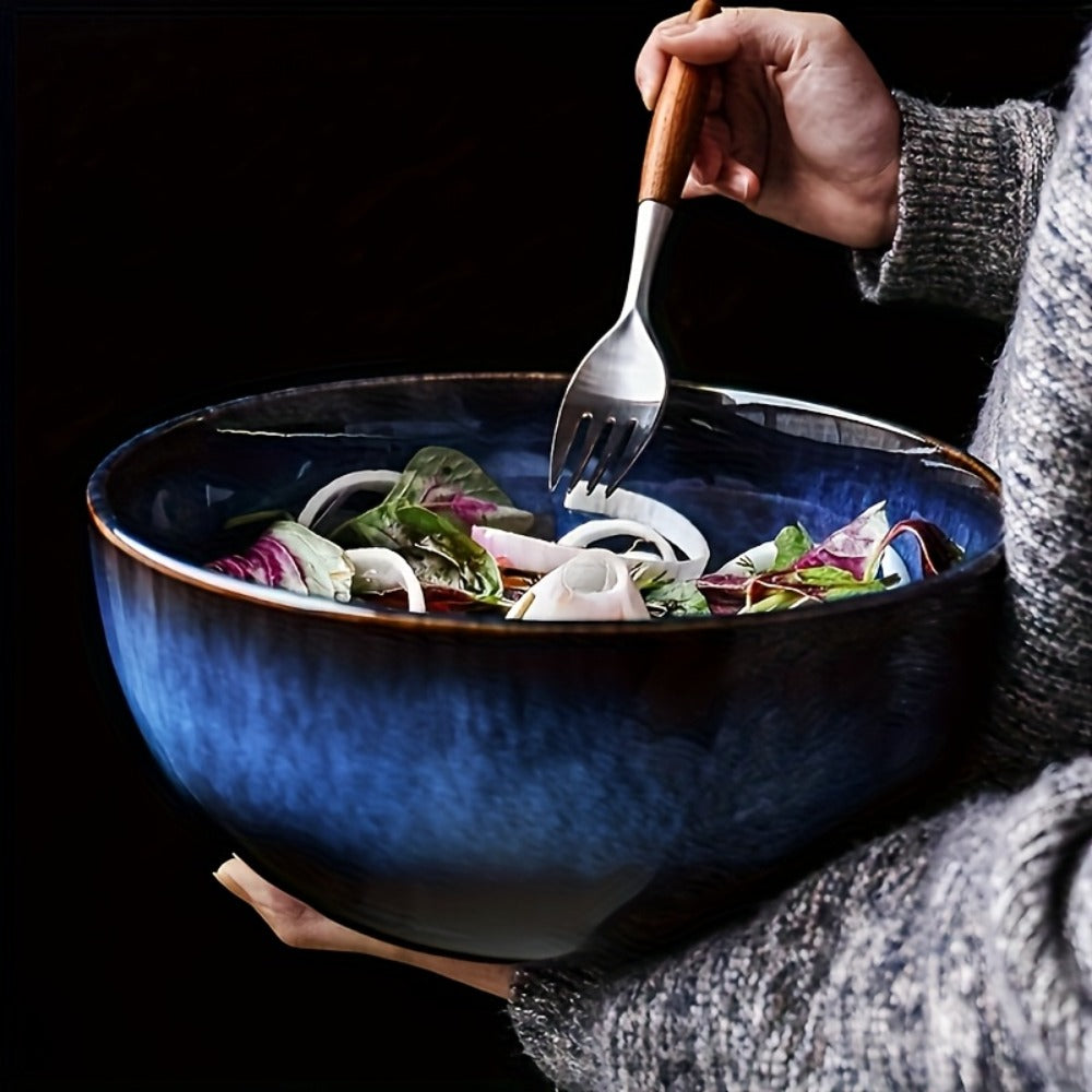 Extra Large Ceramic Bowls Set of 2 ¨C 81oz Deep Blue Salad Bowl, Ramen Noodle Soup Bowl, Stylish Durable Dinnerware for Home Kitchen, Restaurant & Holiday Gift