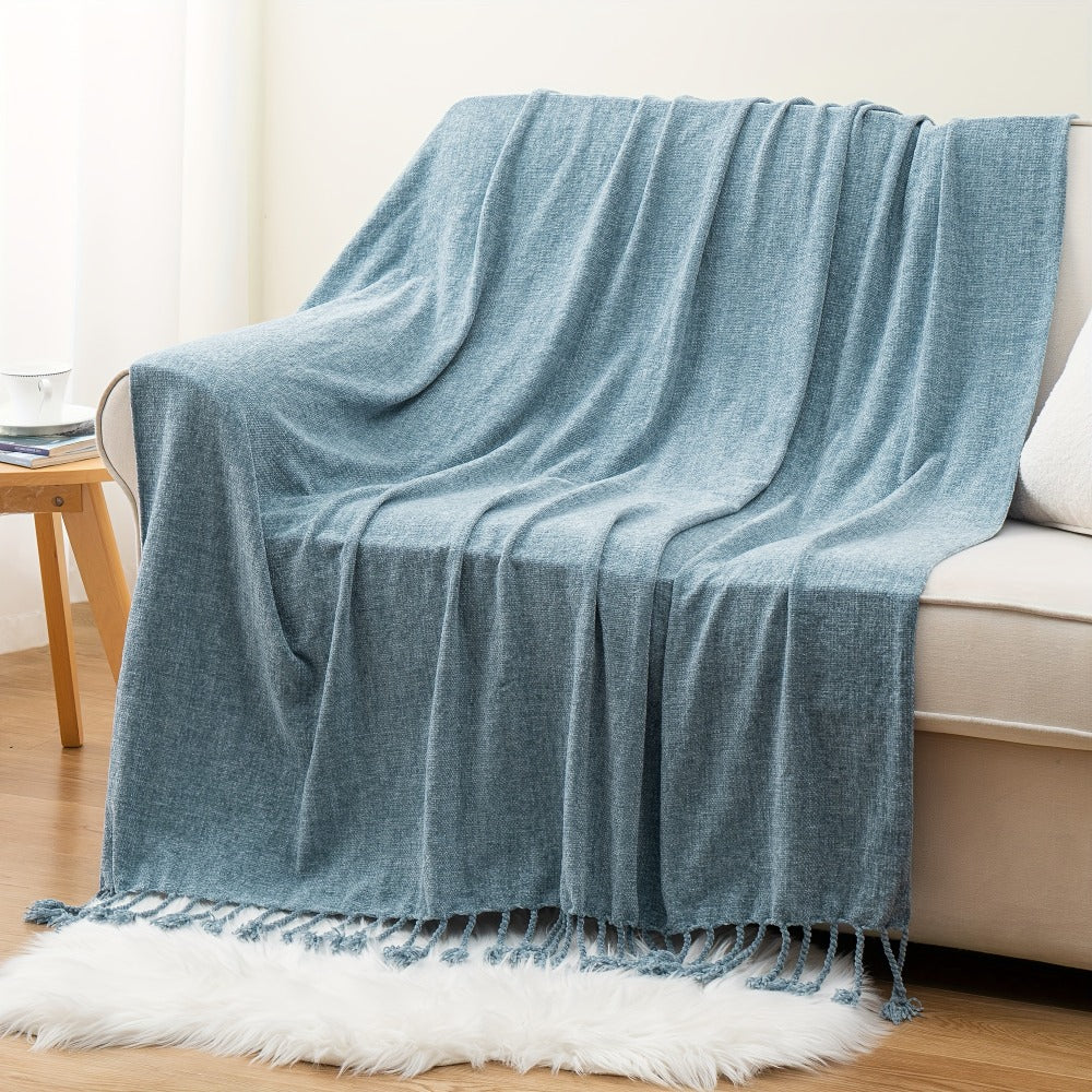 Chenille Fringe Throw Blanket ¨C 180-200gsm Velvety Soft Decorative Throw for Sofa & Couch, Home Decor, 50¡±¡Á60¡±, 17 Colors