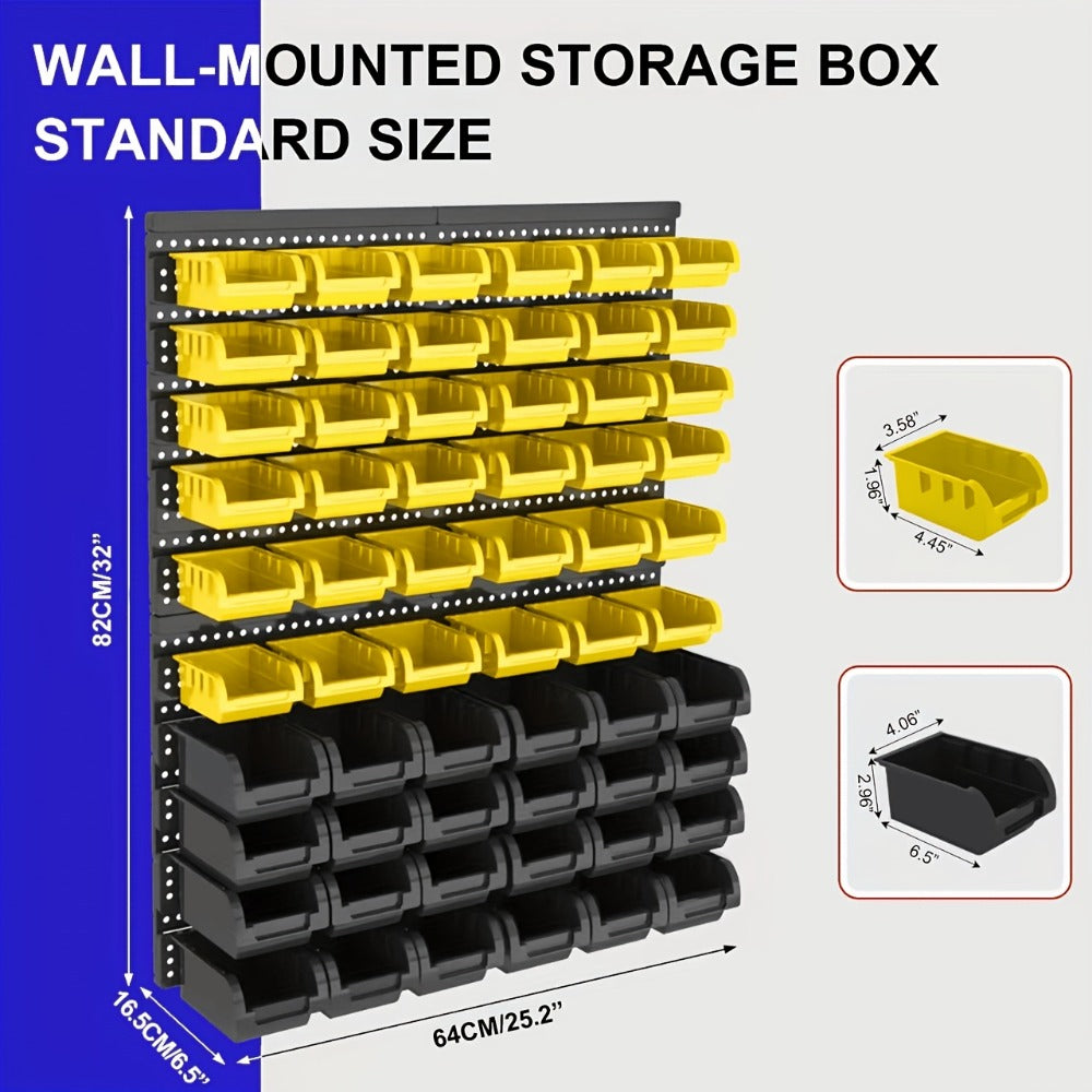Wall Mounted Storage Bin Rack System ¨C Heavy Duty Small Parts Organizer for Screws, Nuts, Bolts & Nails | Stackable Garage Workshop Tool Storage Rack | 30/60/90 Bins Hardware Organizer