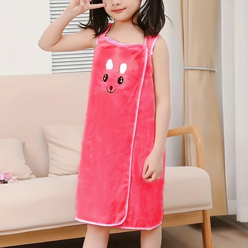 Bunny Ears Bath Towel Wrap for Girls - 250GSM Microfiber Cartoon Bath Skirt, Cute Kawaii Robe for Ages 6-12, Rose Red Purple Pink Blue, Fun Birthday Gift
