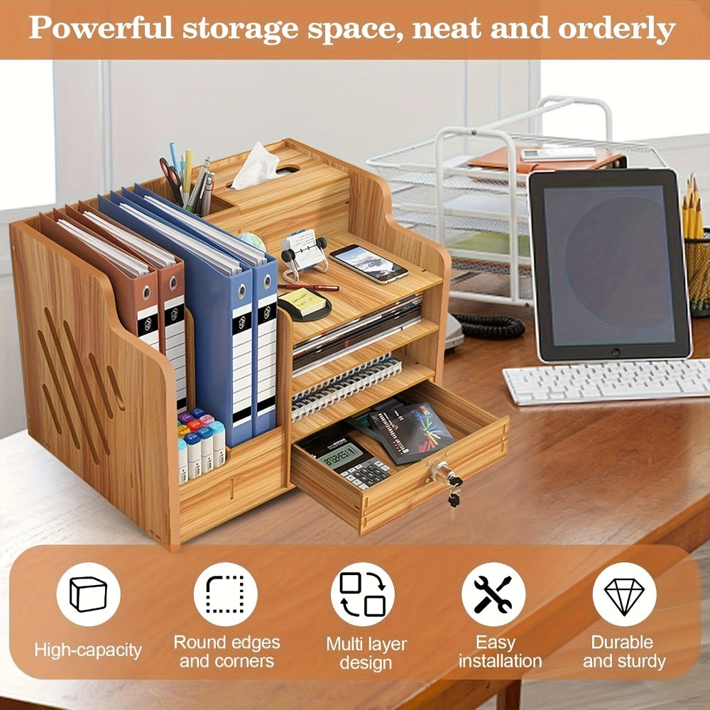 Wooden Desk Organizer for Office, Stackable Paper Tray File Holder for Home Office School, Desktop Document Sorter