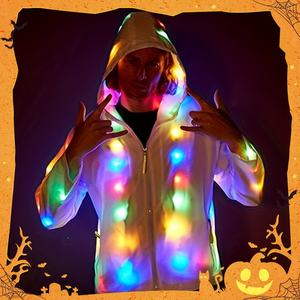 LED Light Up Party Jacket for Adults ¨C Glowing Rave Costume Unisex Luminous Coat for Halloween, Christmas, Dance Parties & Festivals, Battery Powered, Washable Polyester, Sizes S-XXL