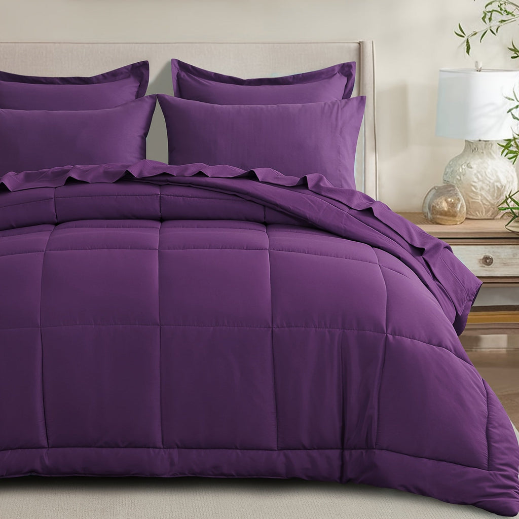 7 Piece Comforter Set Luxury Soft Fluffy Bedding All Season Bed in a Bag with Comforter Fitted Sheet Flat Sheet Pillowcases Hypoallergenic Breathable Easy Care Queen King Twin XL Full