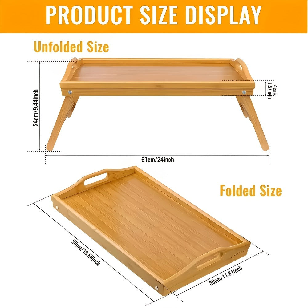 Bamboo Bed Tray Table with Folding Legs & Handles ¨C Breakfast Sofa Lap Desk, 19.32¡± x 11.83¡±, Natural Bamboo