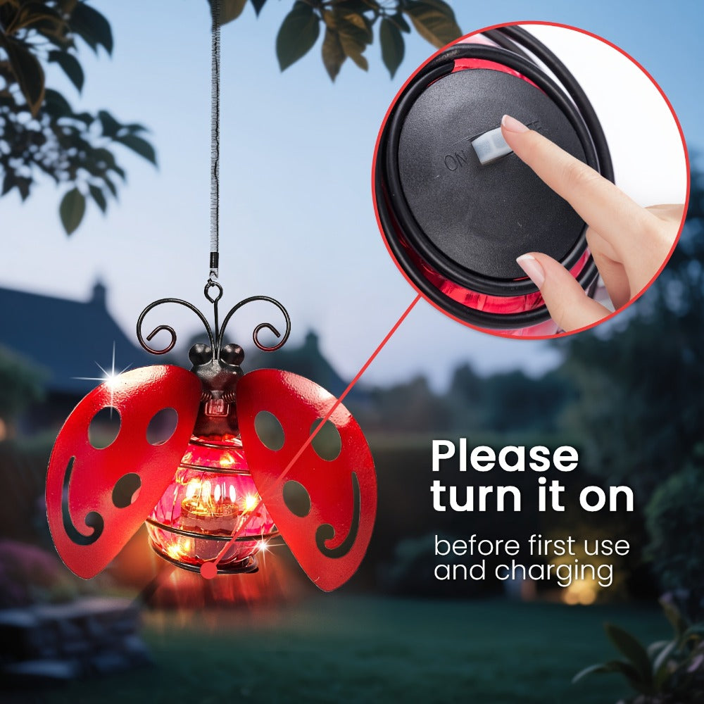 Solar Hanging Ornament Lights Ladybug & Butterfly ¨C Waterproof Indoor Outdoor Decorative Garden Light with Spring Clips for Patio, Balcony, Porch & Trail, 5.5x2.5in