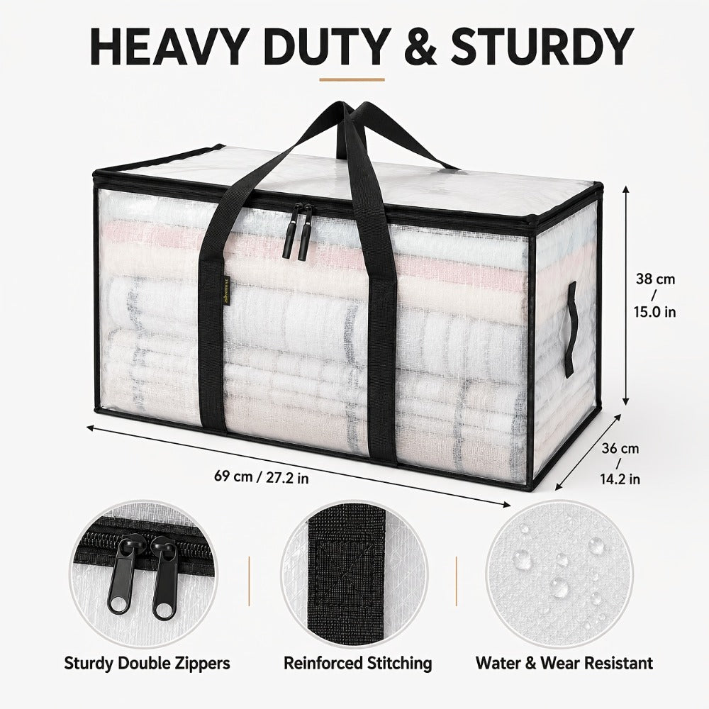 Heavy-Duty Moving Bags Set of 6 ¨C Oversized Storage Totes with Reinforced Handles & Snap-Close Lid, Space Saver Bags for Clothes, Quilts & Moving Supplies, Transparent