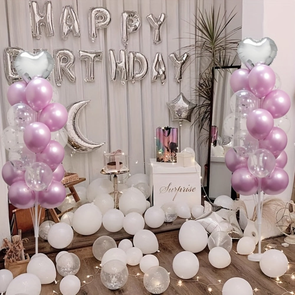 Balloon Stand Kit 63-Inch with Base | 19-Balloon Arch Holder for Birthday, Wedding, Graduation & Christmas Party Centerpiece - Sturdy PP Pole, Table & Floor Use, Easy Assembly, Durable Reusable 2pcs