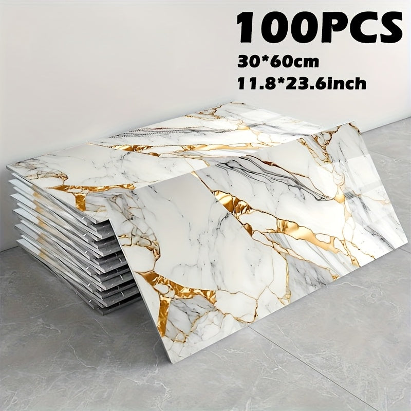 Peel and Stick Marble Tile Stickers ¨C Self Adhesive Foam Wall Tiles for Bathroom Kitchen Office Bohemian Home Decor (50/100pcs, White/Gray/Black/Blue Gold)