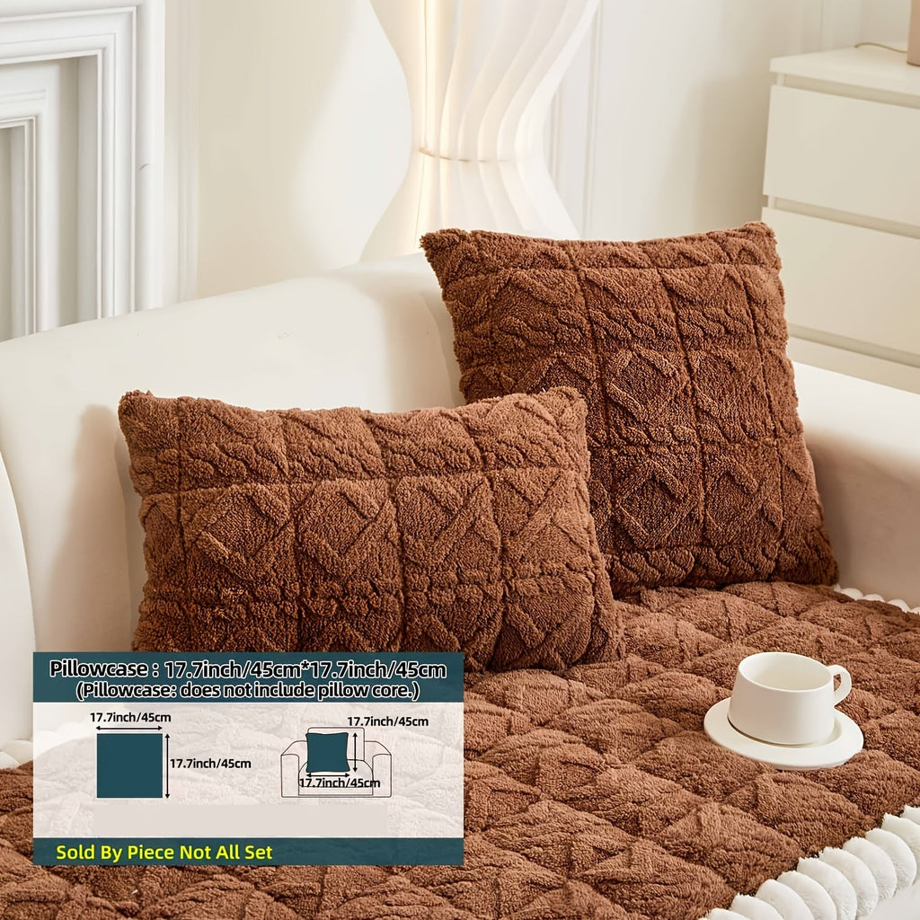 Bohemian Quilted Sofa Cover with Ruffles - 300GSM Shu Velveteen Anti-Slip Pet Friendly Machine Washable Plush Slipcover for Loveseat 3-4 Seater Sectional Sofa, 5 Colors