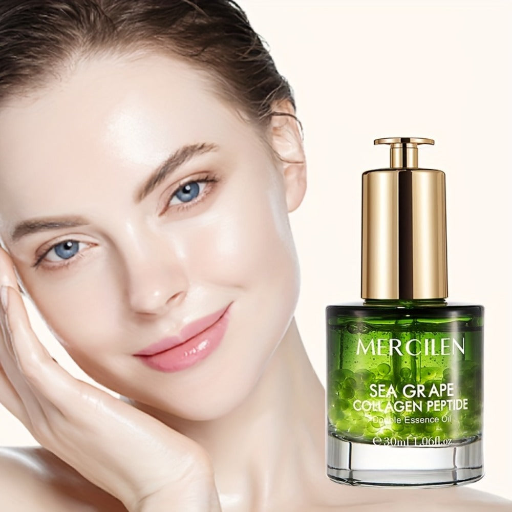 Sea Grape Collagen Peptide Essence Oil Squalane Moisturizing Face Serum Alcohol-Free Anti-Aging Skin Brightening Unisex Skincare for Sensitive Skin