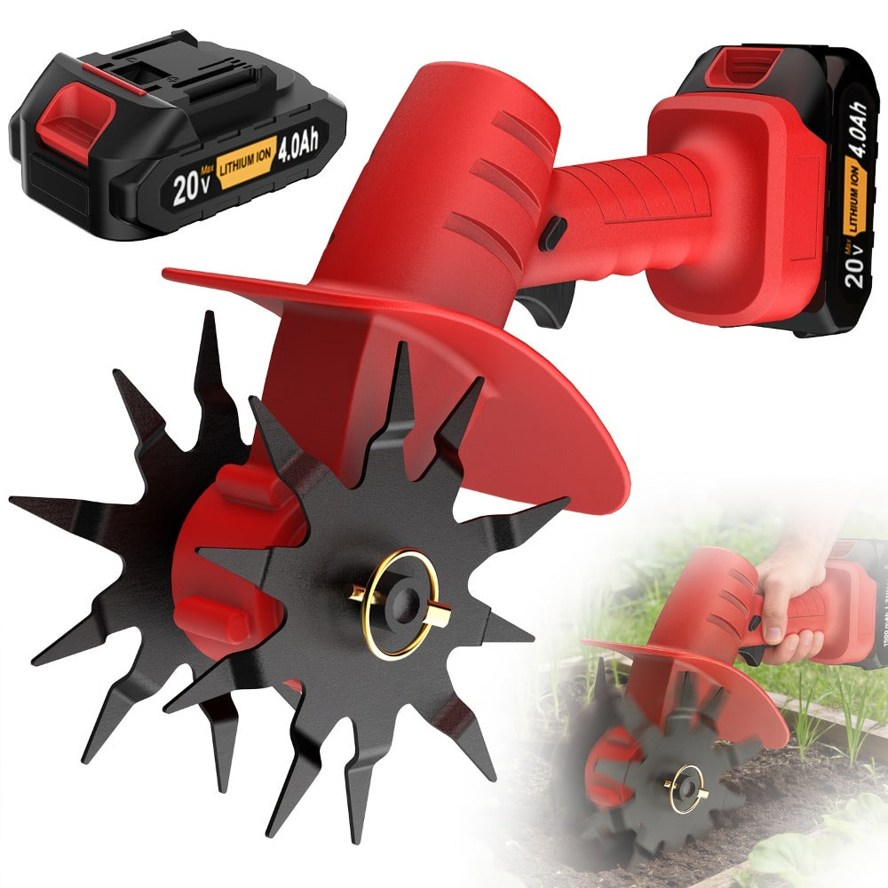 Electric Tiller Cultivator Cordless 20V Battery Powered - 8.6 Inch Tilling Width, Adjustable Ergonomic Handle, Garden Bed & Farm Soil Breaker, Available in Small/Large with 1 or 2 Batteries Included