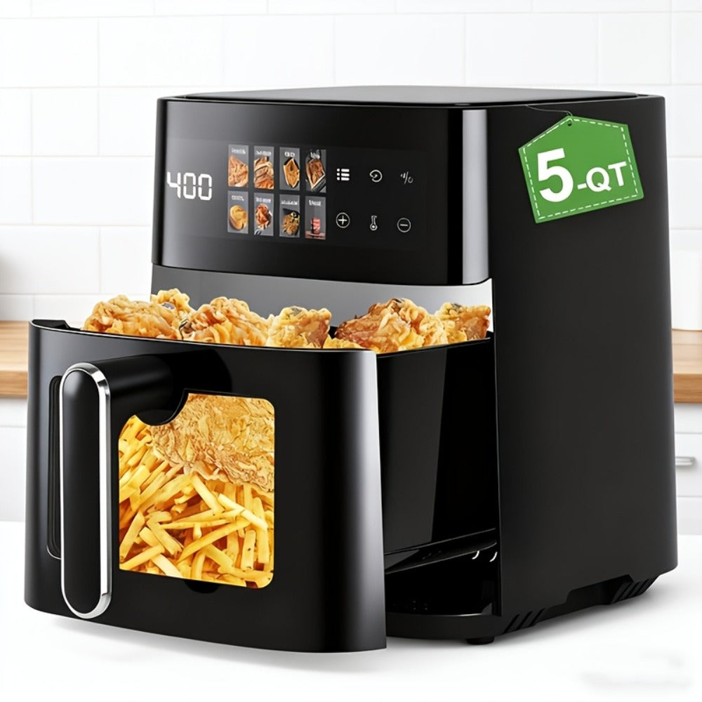 Air Fryer 5 Quart 8-in-1 Electric Hot Air Oven 1350W with LED Touchscreen & 360¡ã Hot Air Circulation ¨C Large Capacity Digital Air Fryer for Fry Roast Bake Grill Dehydrate, Black