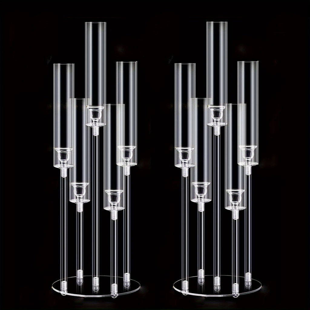 Acrylic Candelabra Centerpiece 5-Arm Clear Candle Holder Set for Wedding Table Decor Birthday Party Christmas Thanksgiving Candlelight Dinner