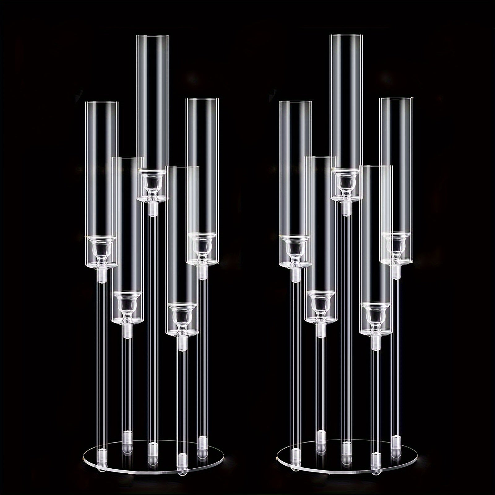 Acrylic Candelabra Centerpiece 5-Arm Clear Candle Holder Set for Wedding Table Decor Birthday Party Christmas Thanksgiving Candlelight Dinner