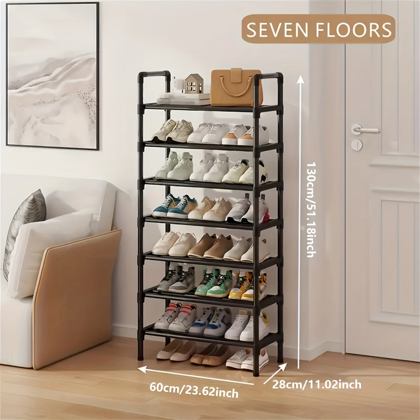 Shoe Rack Multi-Layer Space Saving - 3 to 8 Tier Shoe Storage Stand Organizer for Entryway Bedroom Closet Corridor, Stackable Shoe Shelf for Doorway, Black 23.62 Inch Wide