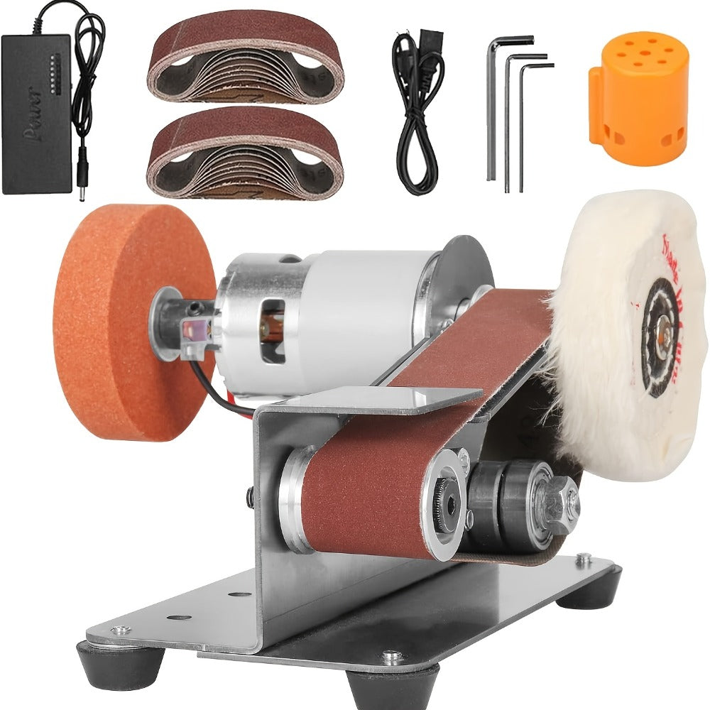 Mini Belt Sander 15¡ã Angle - 7-Speed Electric Belt Grinder Knife Sharpener Kit with 30 Sanding Belts for Metal, Woodworking & Knife Making