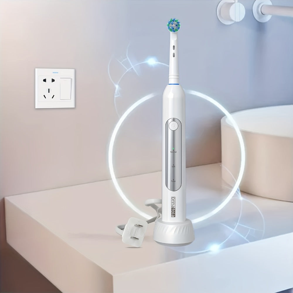 Rotating Electric Toothbrush with 8 Replacement Heads ¨C Wireless Induction Charging, 3 Cleaning Modes, IPX7 Waterproof, Oral Care Gift for Family, Friends & Parents ¨C Blue, Purple, Black