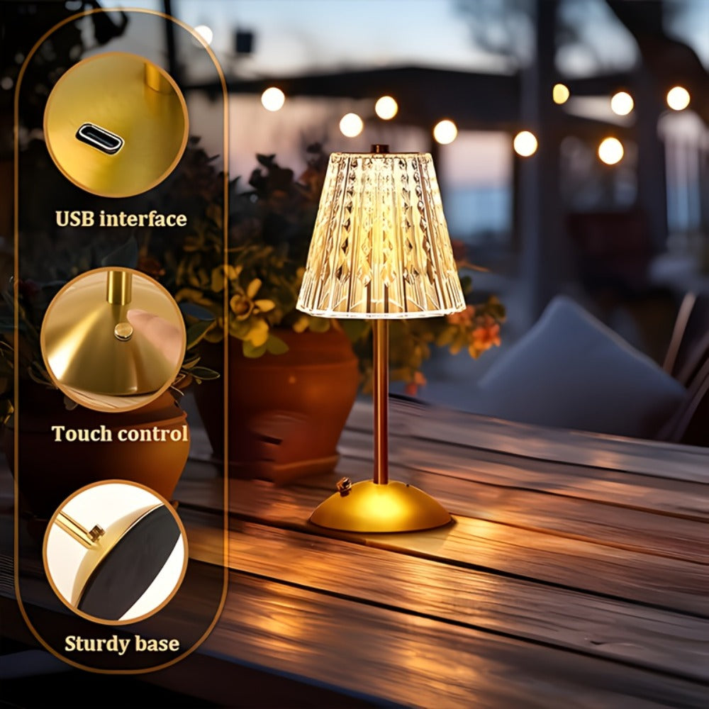 Crystal Atmosphere Lamp Portable ¨C 3-Color Adjustable Touch LED Table Light with Retro Golden Design for Home, Dining Table & Restaurant Ambiance (Starlight / Pumpkin / Trumpet)