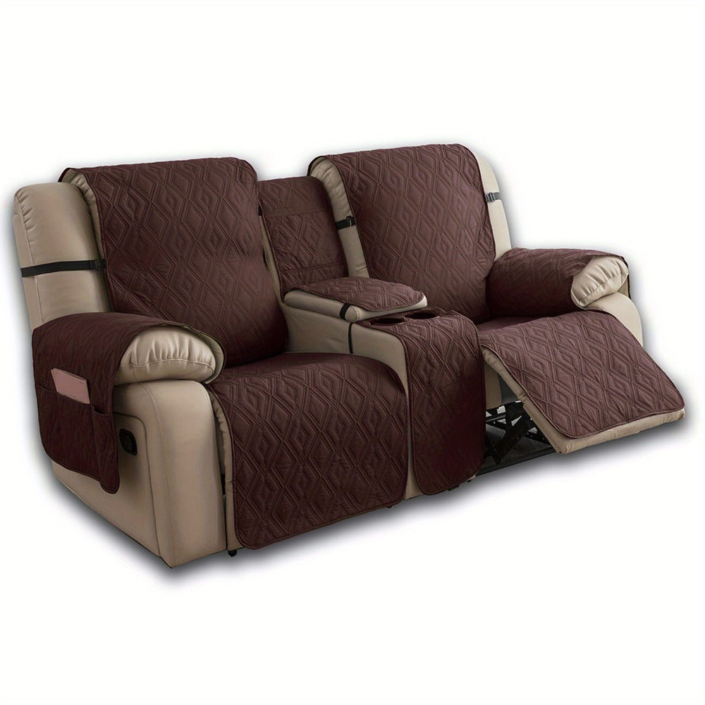 Recliner Loveseat Cover 4 Piece Set Waterproof Split Dual Recliner Sofa Slipcover with Center Console Cover & Straps - Pet Friendly Furniture Protector, Knit Polyester, 8 Colors, Black Grey Beige Navy