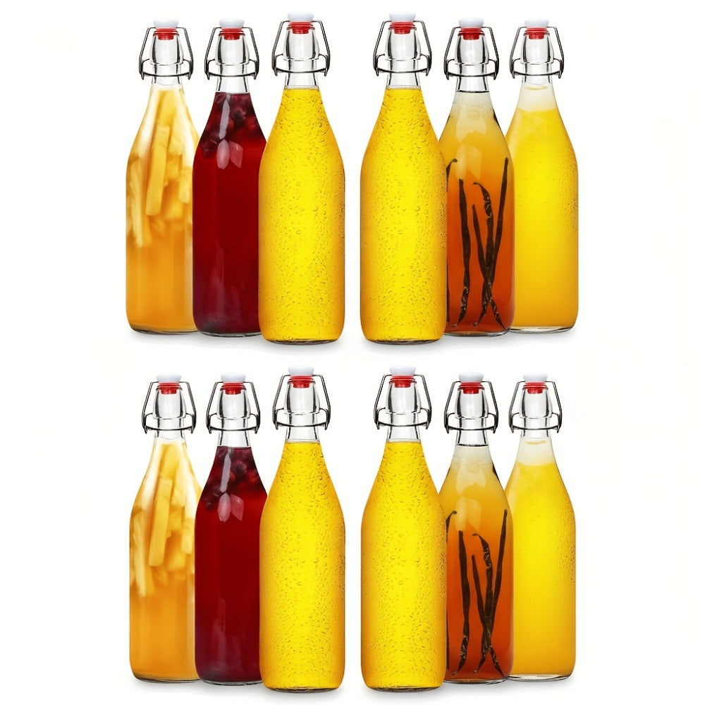 Swing Top Glass Bottles 32oz with Airtight Stopper - Flip Top Brewing Bottles for Kombucha Beer Beverages Oil Vinegar Water Soda - Set of 4 6 8 12 Reusable Glass Bottles with Swing Lid
