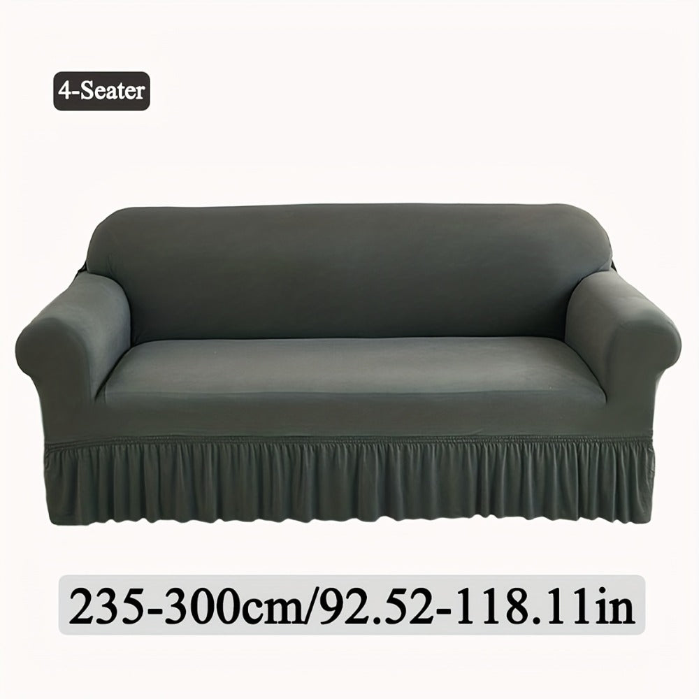 Stretch Sofa Slipcover Lightweight Breathable Elastic Full Cover Skirted Design Anti-Slip Soft Cool Comfort Machine Washable for 3 4 Seater Living Room Furniture Protector