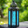Moroccan Candle Lantern Holder - Decorative Metal & Glass Lantern with Embossed Floral Design for Indoor Home Decor, Garden, Patio, Weddings, Ramadan, Halloween & Holiday Celebrations - 10.5¡± Tall Medium Size