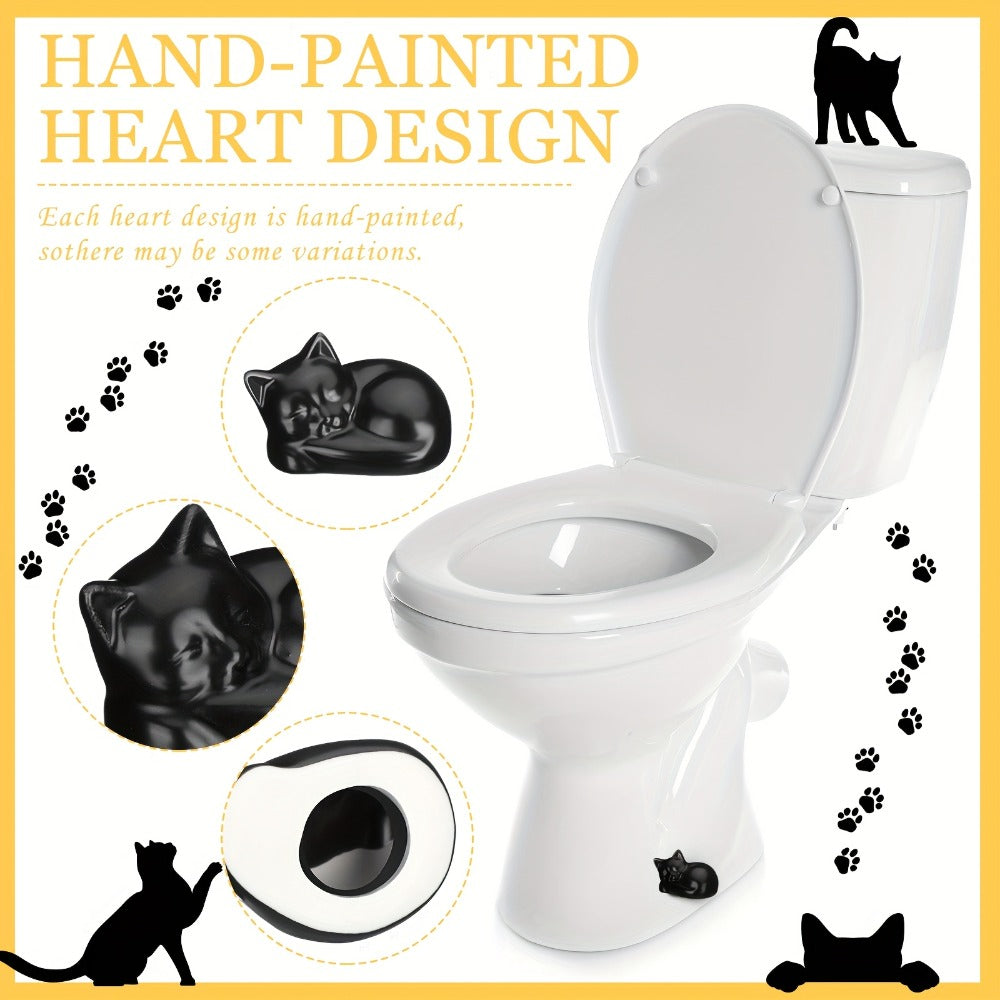 Black Cat Ceramic Toilet Bolt Caps 2-Pack - Decorative Cat Toilet Bolt Screw Cover Caps, Cute Bathroom Decor for Cat Lovers, Fun Themed Bathroom Accessories & Replacement Parts