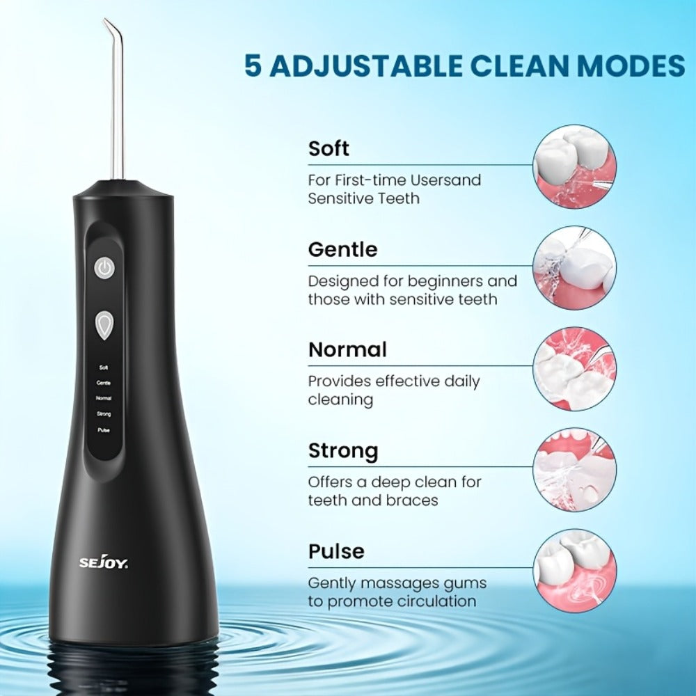 Cordless Water Flosser Dental Oral Irrigator - 5 Cleaning Modes, 5 Jet Tips, Rechargeable Wireless Teeth Cleaner for Deep Gum Care, Plaque Removal & Braces, Home & Travel Dental Gift