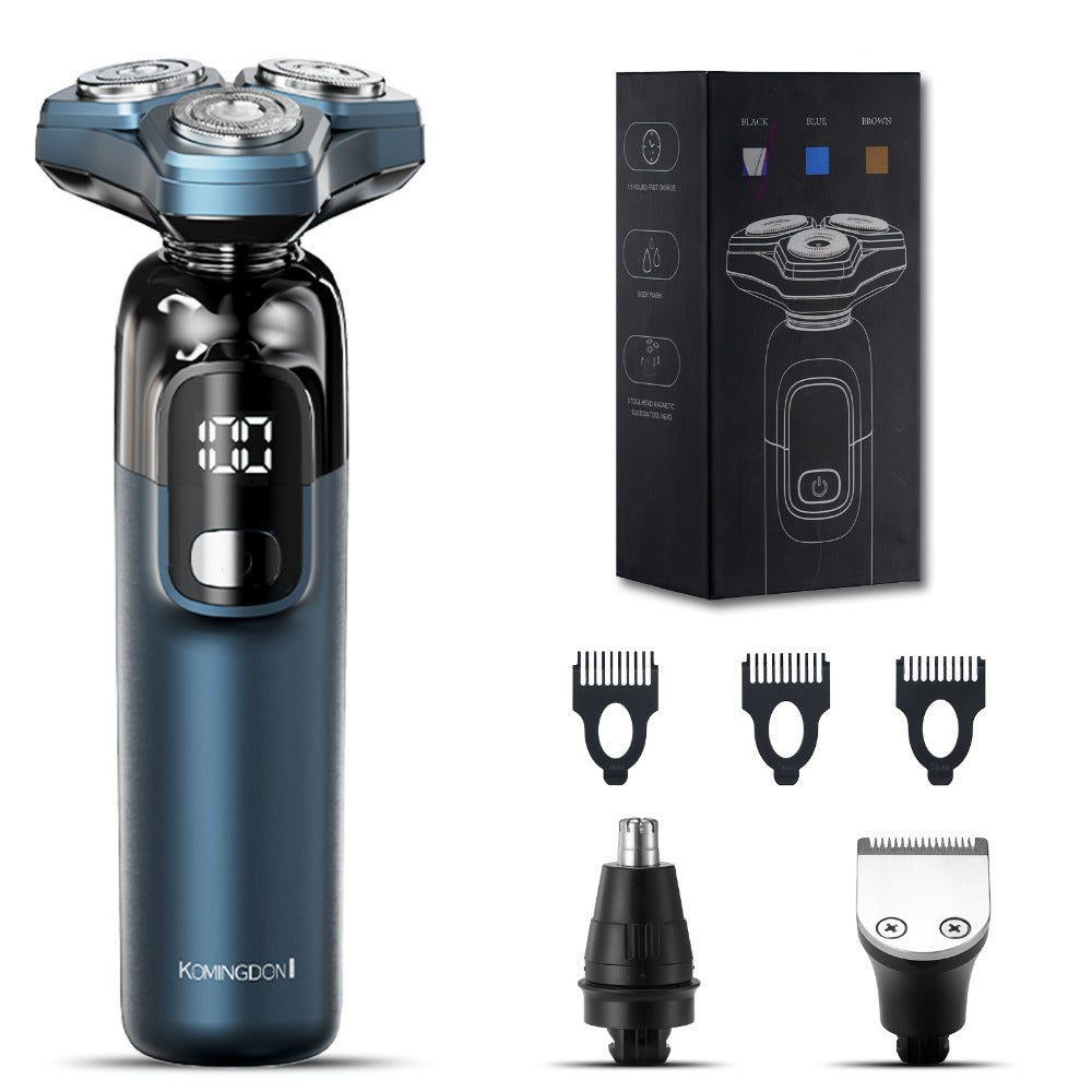 Rotary Shaver for Men 3-in-1 Cordless Rechargeable Electric Razor - Floating Head Wet Dry Shaver, 800mAh Lithium Battery, LED Display, Nose Hair & Sideburns Trimmer, Father's Day Gift