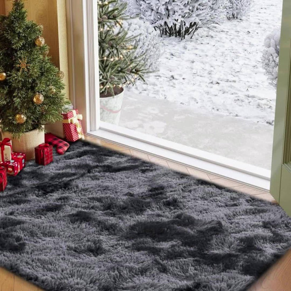 Tie-Dye Plush Area Rug Soft Non-Slip - Absorbent Machine Washable Fluffy Mat for Living Room Bedroom Bathroom, Modern Luxury Home Accent Rug, Dark Gray Black Light Gray Pink, 2 Sizes