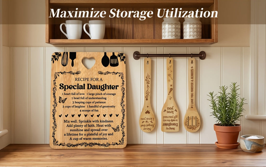 Engraved Bamboo Cutting Board Gift Set for Daughter, Recipe for a Special Daughter Kitchen Utensil Set, Personalized Birthday Christmas Gifts for Daughter from Mom Dad, Unique Sentimental Kitchen Gift