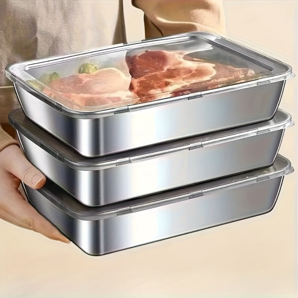 Stainless Steel Food Storage Container Set ¨C Airtight Stackable Kitchen Containers for Meal Prep, Camping & Picnic ¨C Fridge & Freezer Safe, Easy Clean, for Fruits, Meats & Vegetables