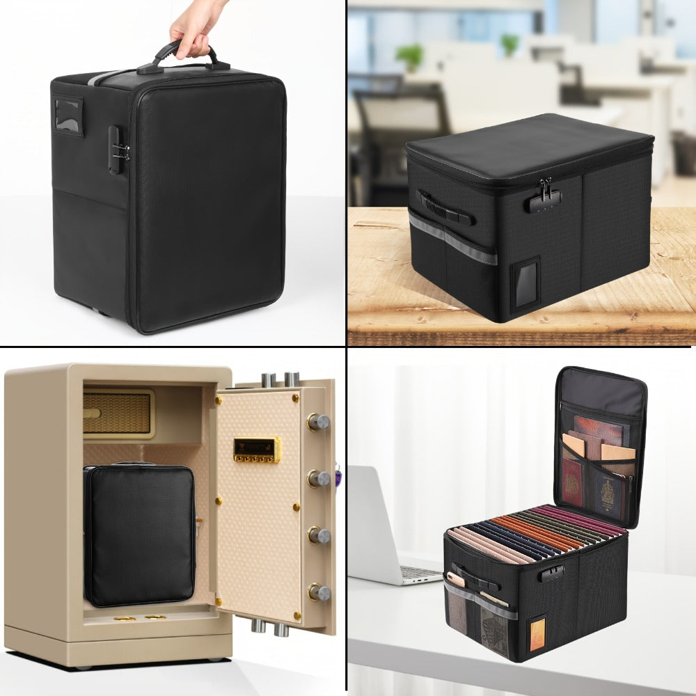 Fireproof File Box with Combination Lock - Collapsible Fireproof Document Organizer Filing Cabinet with Handle for Letter Legal Size Folders Certificates Home Office
