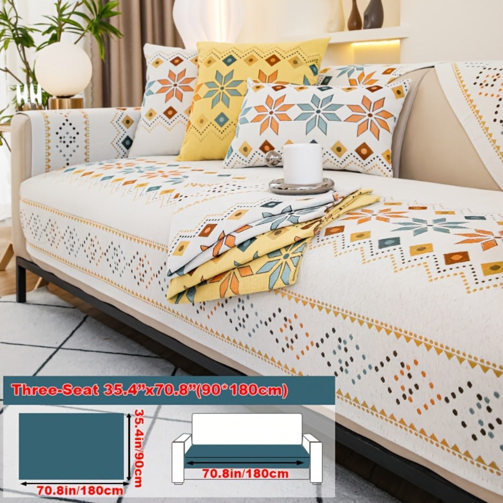 Chenille Sofa Cover Bohemian Style Jacquard Knit Anti-Slip Pet Friendly All Season Sofa Mat Protector - Single 2 3 4 Seater Armrest Backrest Pillow Case Grey White Yellow