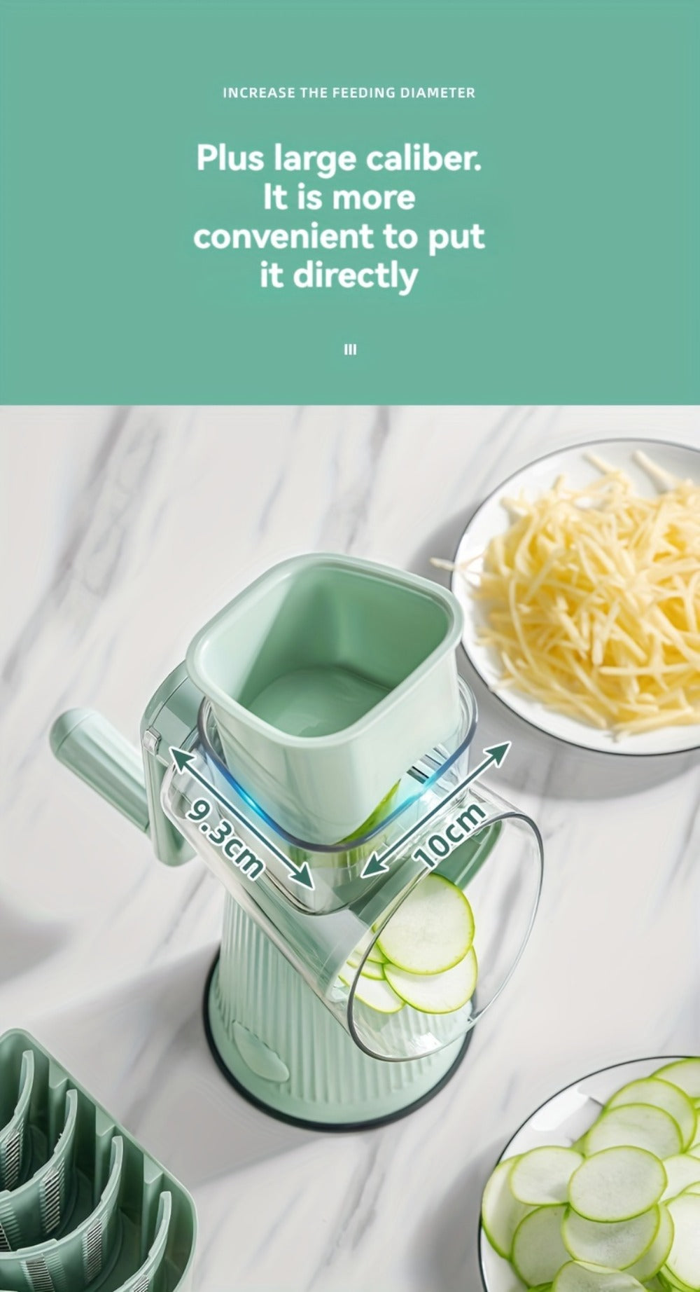 Rotary Cheese Grater with Interchangeable Blades ¨C 5-in-1 Manual Vegetable Slicer Shredder Set, Suction Cup Base, Easy to Clean, Multifunctional Kitchen Tool for Fruits, Vegetables & Nuts