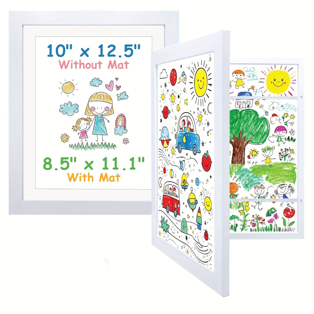 Kids Artwork Frame Front Opening Changeable 8.5x11 Children Art Display Picture Frame Holds 100+ Pieces for Drawing Crafts Photos 2 Pack 4 Pack Wood White