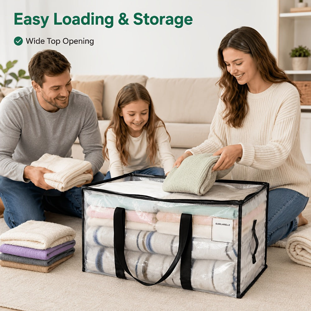 Heavy-Duty Moving Bags Set of 6 ¨C Oversized Storage Totes with Reinforced Handles & Snap-Close Lid, Space Saver Bags for Clothes, Quilts & Moving Supplies, Transparent