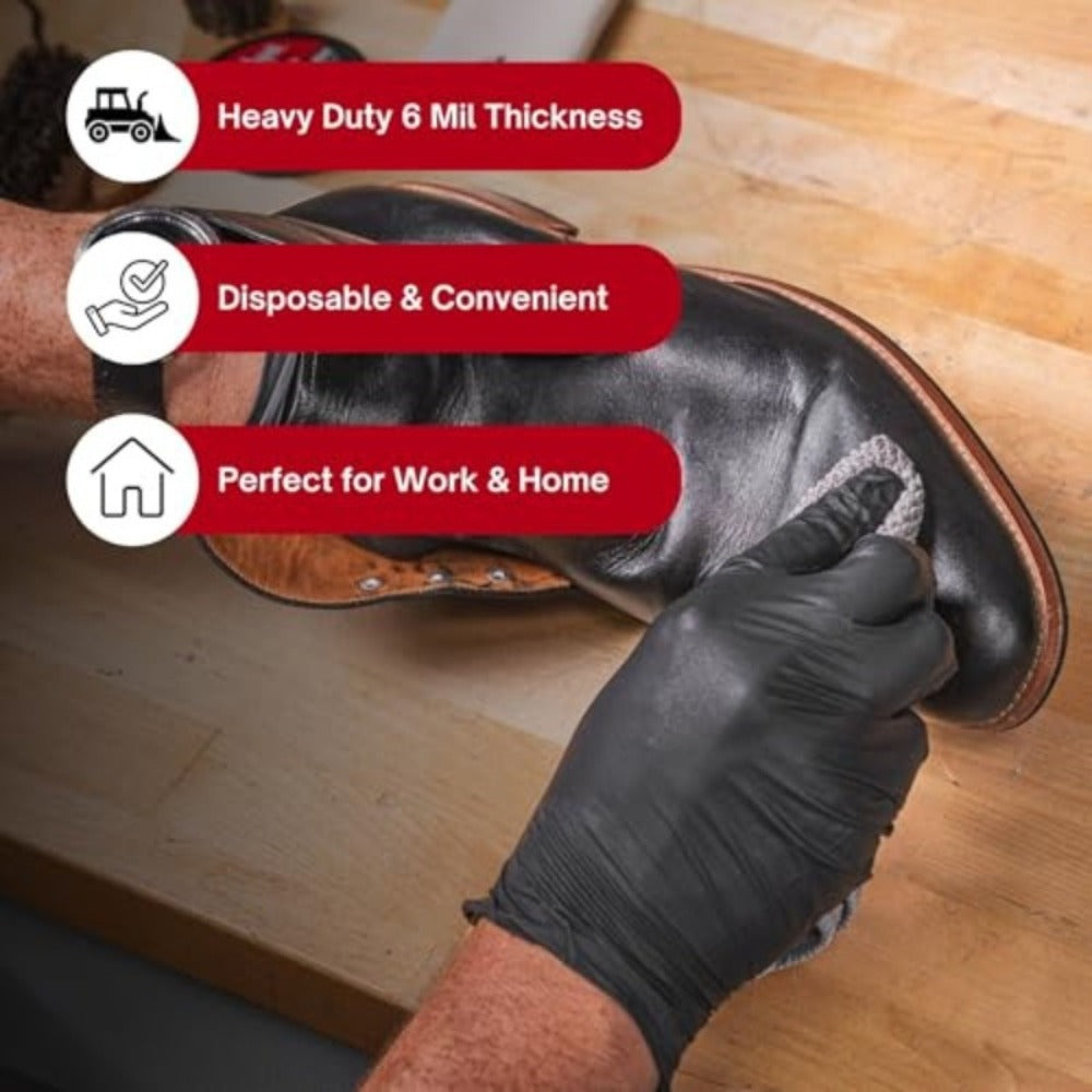 Nitrile Disposable Gloves 200 Count, Black Latex-Free Powder-Free Exam Gloves, Touchscreen Compatible, Chemical Resistant, Flexible Form-Fitting for Kitchen Automotive Industrial Medical Use, S M L XL